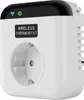 A white and black wireless thermostat plug with a European socket. Produktbild-Vorschau