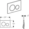 Technical drawing with dimensions of a toilet flush plate. Produktbild-Vorschau