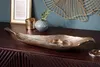 Elegante Deko Schale LEAF 64cm gold Aluminium handgefertigt Produktbild-Vorschau 2