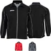 Vorder- und Rückansicht der Omka-Fußballjacke in Schwarz: lange Ärmel, V-Ausschnitt, doppellagig für Komfort. Hergestellt aus 100 % Polyester, atmungsaktiv und ideal für den Sport. Verstellbarer Bund für eine individuelle Passform. Produktbild-Vorschau