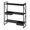 A black metal plant stand with three shelves and two integrated planters. Produktbild-Vorschau