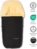 A black and yellow baby footmuff with certification logos on the right side. Produktbild-Vorschau