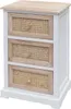 A white and natural wood bedside table with three rattan drawers. Anteprima dell’immagine prodotto