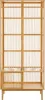 A tall, narrow, open shelving unit made of light-colored wood, with vertical slats and horizontal shelves. Podgląd zdjęcia produktu