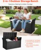 A couple reading books on an outdoor storage bench in a garden setting. Anteprima dell’immagine prodotto