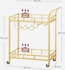 A gold-colored bar cart with dimensions indicated. Produktbild-Vorschau