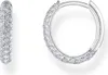 A pair of silver hoop earrings with white stones, displayed against a white background. Podgląd zdjęcia produktu