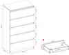 A diagram showing the dimensions of a chest of drawers and one of its drawers. Voir les images du produit