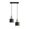 A black and gold pendant light fixture with two lamps. Produktbild-Vorschau