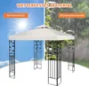 A beige gazebo canopy is shown, split into two scenes: one with bright sun and the text 'Sonnenschutz' (sun protection), and the other with rain and the text 'Wasserabweisende' (water repellent). Produktbild-Vorschau