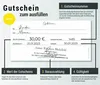 A voucher with fields to be filled in, along with explanatory text boxes. Produktbild-Vorschau