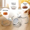 A Bosch kitchen machine with various attachments, showcasing different food preparations like dough, cream, and bread. Produktbild-Vorschau