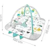 A baby play mat with an overhead arch and hanging toys, featuring dinosaur illustrations and size dimensions. Anteprima dell’immagine prodotto