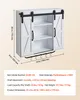 A white wall-mounted cabinet with sliding barn doors and shelves, with dimensions and specifications displayed. Voir les images du produit