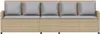 A front view of a beige poly rattan sofa with four gray cushions. Náhled obrázku produktu