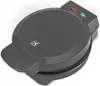 A close-up, angled view of a closed, dark gray waffle maker. Náhľad obrázku produktu