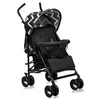 A black baby buggy with a black and white zigzag canopy, shown from the front-right on a white background. Náhled obrázku produktu
