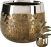 A large, decorative ceramic pot with a gold and silver speckled finish, shown with a small potted plant in the foreground. Produktbild-Vorschau