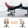 A person is relaxing in an office chair with their feet up on a desk. Below, there are two images of the office chair highlighting its features. Produktbild-Vorschau