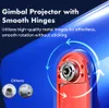 Close-up of a projector hinge mechanism, highlighting its smooth rotation feature with blue arrows and text. Náhled obrázku produktu