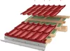 An exploded view diagram showing the layers of a metal tile roof system. Produktbild-Vorschau
