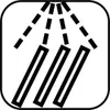 A graphic illustration of a spray nozzle with multiple streams of liquid being dispensed onto three rectangular objects. Podgląd zdjęcia produktu