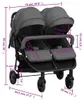 vidaXL Poussette jumelle gris foncé et noir acier Voir les images du produit 7
