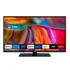 A Telefunken television set with a colorful abstract image displayed on its screen, showing various app logos at the bottom. Produktbild-Vorschau