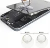 A hand is using a suction cup tool to lift the screen of a disassembled smartphone, revealing the internal components. Below the phone, two suction cup ring holders are shown with dimensions. Produktbild-Vorschau