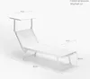 A white beach lounger with dimensions indicated by lines and text. Produktbild-Vorschau