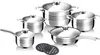 A set of stainless steel cookware with glass lids, arranged on a white background. Voir les images du produit