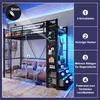 A loft bed with a sofa underneath, showcasing storage and organizational features. Náhled obrázku produktu