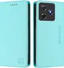 A turquoise flip wallet case for a smartphone, shown from the front and back. Produktbild-Vorschau