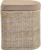 A close-up, front-facing view of a woven storage ottoman with a cushioned top. Produktbild-Vorschau