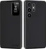 A black smartphone case with a transparent window is shown from the front and back. Podgląd zdjęcia produktu