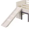 A close-up view of a white bunk bed with a slide attached. Náhled obrázku produktu