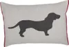 A pillow with a dachshund silhouette printed on it. Produktbild-Vorschau