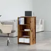 A reception desk with a laptop and binders on top, placed in a modern office or living room setting with a sofa and chair. Anteprima dell’immagine prodotto