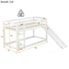 A diagram of a white bunk bed with dimensions indicated by measurement lines and numbers. Podgląd zdjęcia produktu