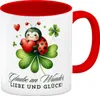 Marienkäfer Kaffeebecher in rot mit Spruch Glaube an Produktbild-Vorschau 1