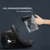 A hand is shown removing a dustbin from a black vacuum cleaner. Voir les images du produit