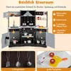 A collage of images showcasing a children's play kitchen and its accessories, with text highlighting storage features and labeled components. Anteprima dell’immagine prodotto