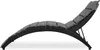 A side view of a grey cushioned black rattan chaise lounge on a white background. Náhled obrázku produktu