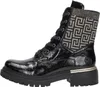 A single black patent leather boot with a decorative shaft. Voir les images du produit