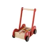 A red wooden walker for children, filled with colorful blocks, against a white background. Produktbild-Vorschau