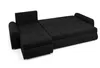 A black sectional sofa with a pull-out bed function and storage is shown from a slightly elevated side angle against a white background. Produktbild-Vorschau