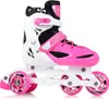 A pair of pink and white inline skates on a white background. Náhľad obrázku produktu