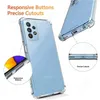 A clear phone case is shown on a light gray background, with close-up insets highlighting specific features. Produktbild-Vorschau