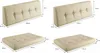 Four images showing different sizes of a cream-colored tufted cushion, with dimensions indicated. Produktbild-Vorschau