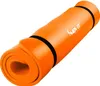 An orange yoga mat rolled up and secured with black straps. Podgląd zdjęcia produktu